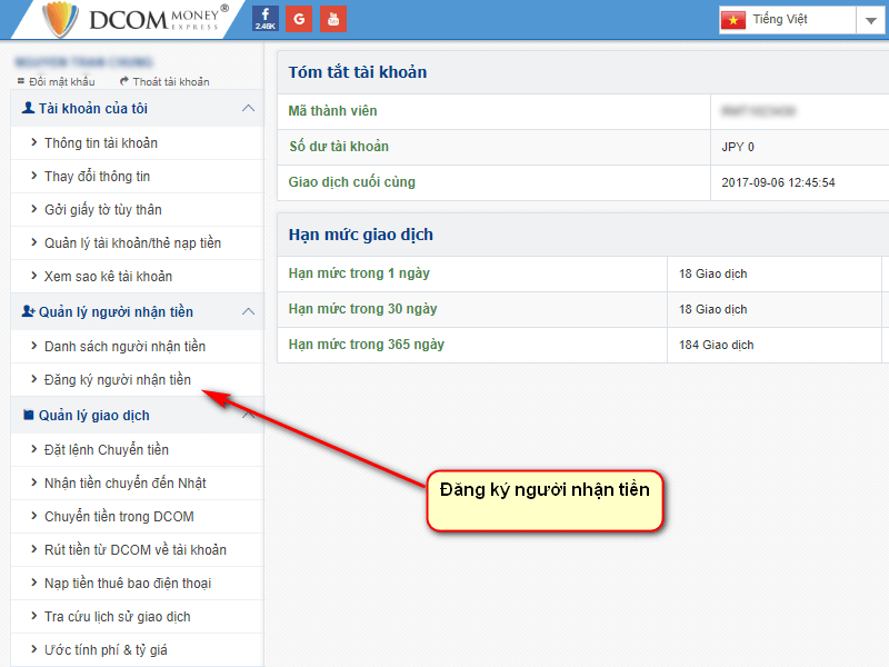 chọn đăng ký người nhận tiền chọn đăng ký người nhận tiền