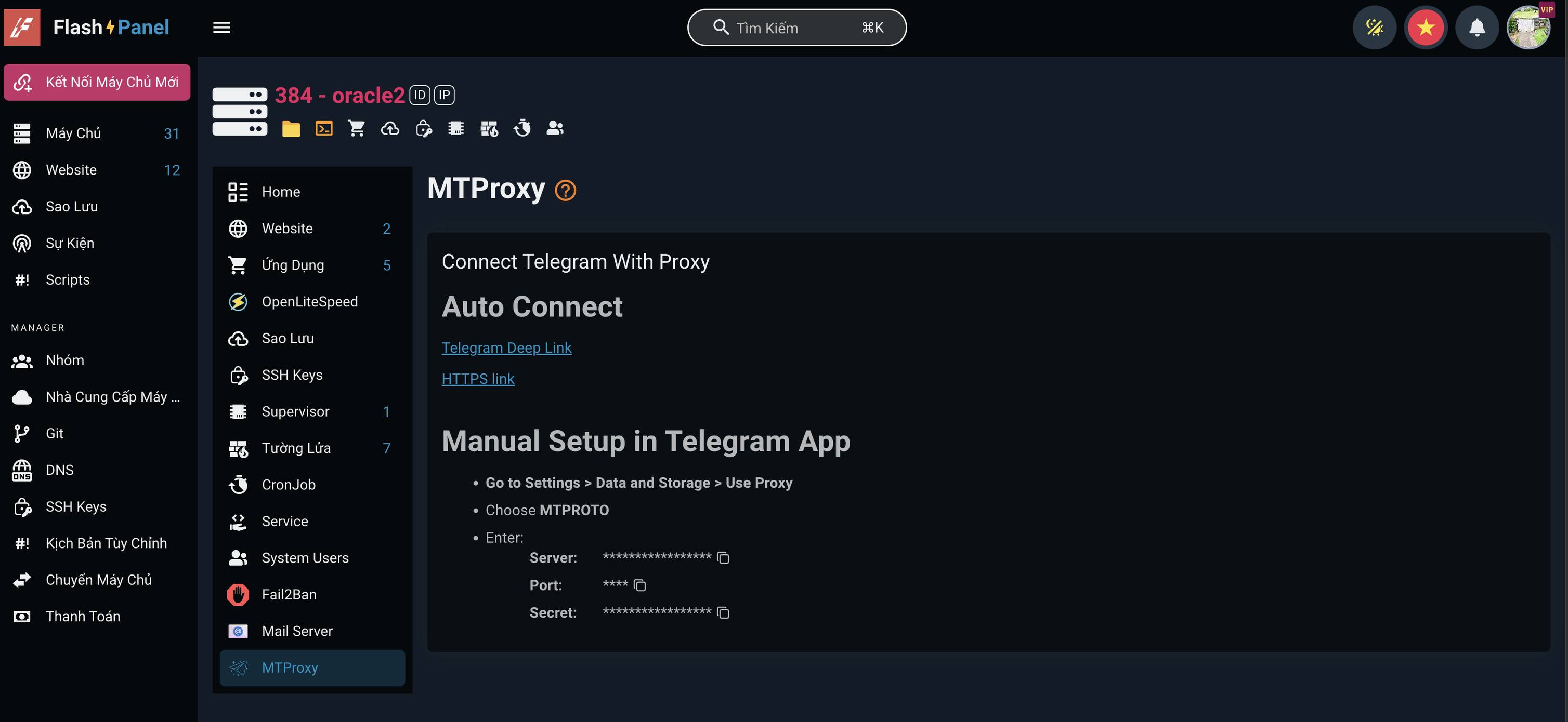 Lấy link để kết nối Telegram